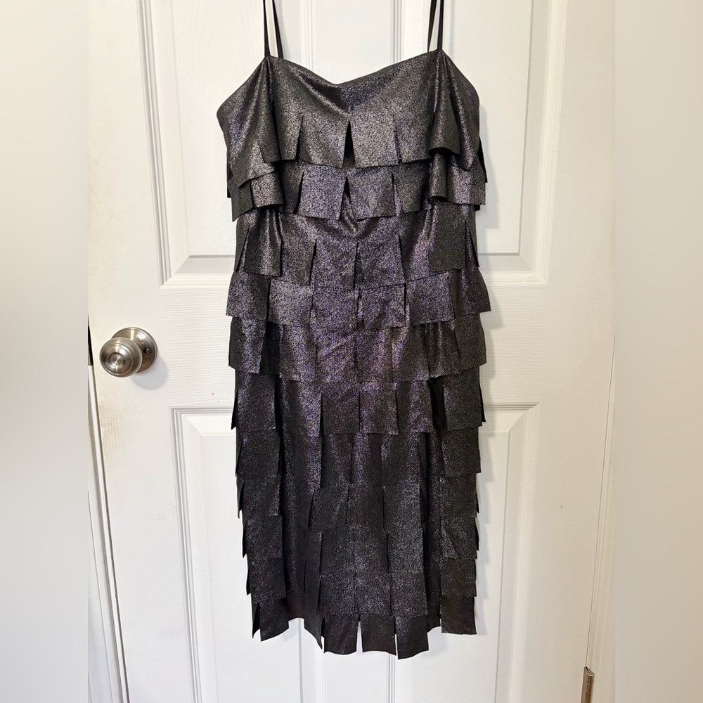 JS Collections Shimmering Black Tiered Mini Dress